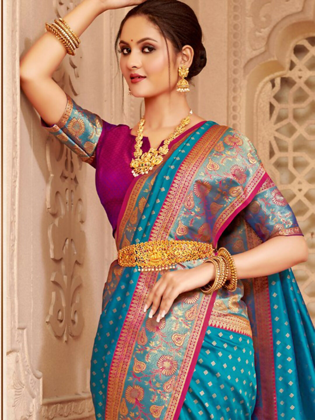 Shree Shyam Fashion Silk Blend Blue Saree - Distacart