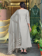 The52 Grey Women's Gorgeous Chinon Viscose Fabric Embroidered Work Straight Kurta Pant and Dupatta Set - Distacart