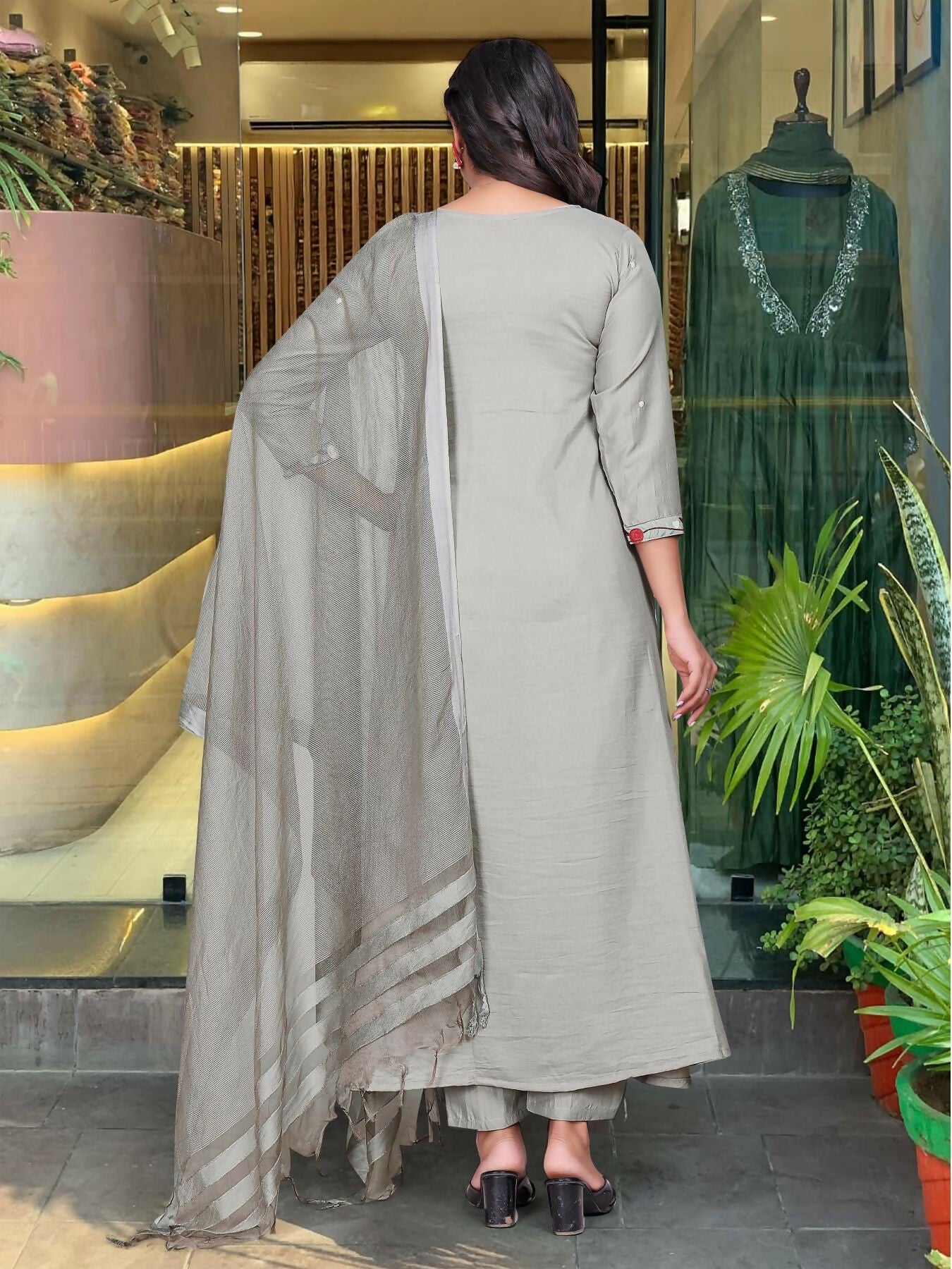 The52 Grey Women's Gorgeous Chinon Viscose Fabric Embroidered Work Straight Kurta Pant and Dupatta Set - Distacart