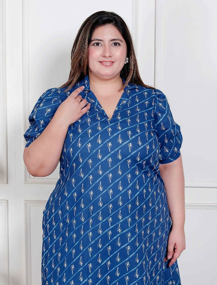 Miravan Plus Size Womens Floral Print Collar-Neck Puff Sleeves A-Line Maxi Dress - Distacart