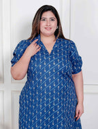 Miravan Plus Size Womens Floral Print Collar-Neck Puff Sleeves A-Line Maxi Dress - Distacart