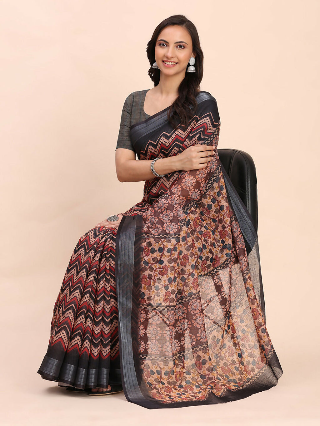 Shree Shyam Fashion Linen Cotton Black Saree - Distacart