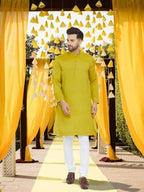 Even Apparels Yellowish Green Wedding Kurta - Green