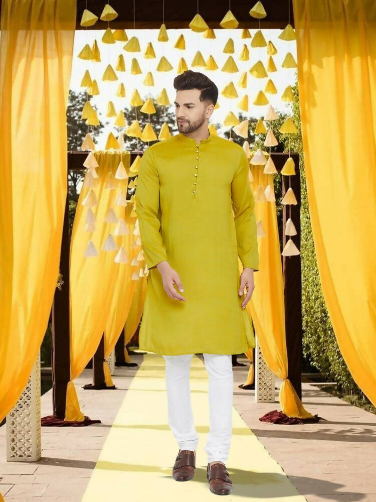 Even Apparels Yellowish Green Wedding Kurta - Green
