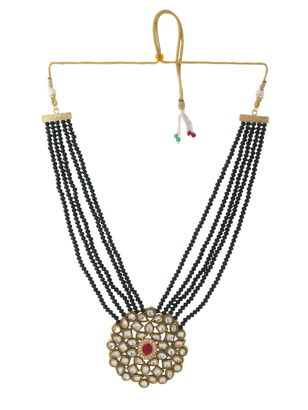 NVR Women Gold-Polished Kundan Studded Jewellery Set
