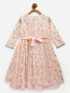 Ahalyaa Pink Net Glitter Print kids Dress For Girls