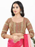 Joban Fashion Pink Multi Silk Padded Blouse With Sweetheart Neck 3/4 Sleeves - Distacart