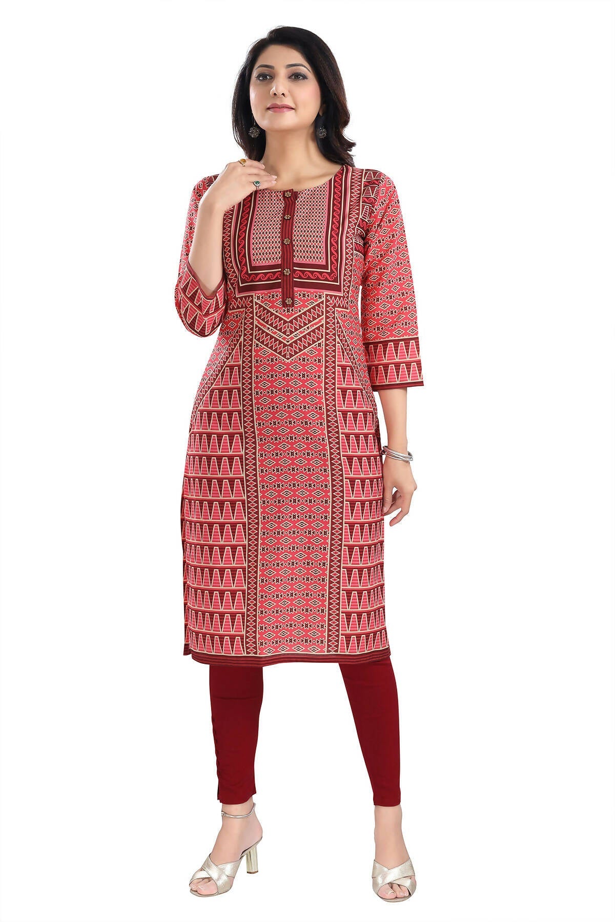 Snehal Creations Tomato Designer Print Cotton Slub Long Kurti Tunic - Distacart