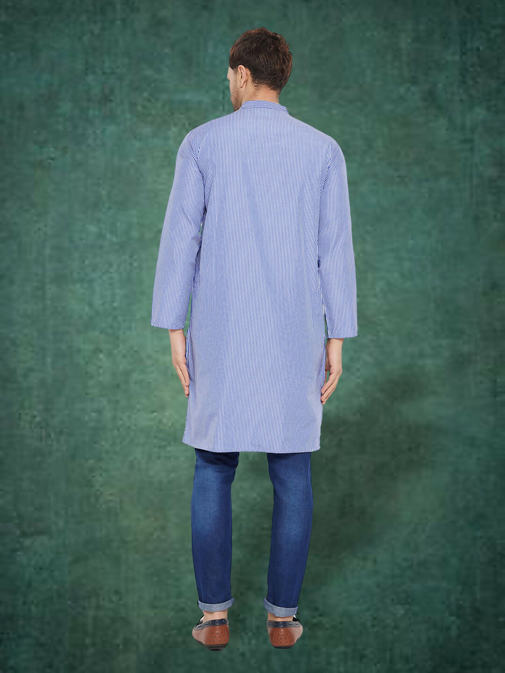 Even Apparels Men's Pure Cotton Blue Striped Kurta