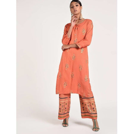 Cheera Women's Beautiful Gold Print And Highlights With Sequence Straight Kurta (CH078K)