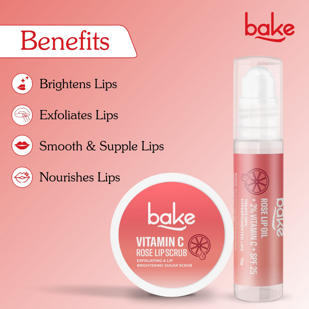 Bake Vitamin C Rose Lip Kit With Lip Balm SPF 25 & Lip Scrub For Dark & Pigmented Lips