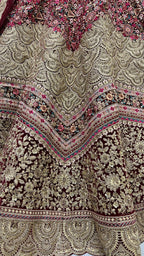 Jyoti Fashion Women's Maroon Velvet Fancy Dori & Sequins Multi Thread Embroidered with Diamond Work Wedding Lehenga Choli