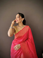Joban Fashion Hot Pink Jacquard Butti Soft Lichi Silk Paithani Saree - Distacart