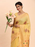 Shree Shyam Fashion Linen Cotton Yellow Saree - Distacart