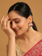 Nuyug 22K Gold Plated Ruby & Pearl Studded Dome Shaped Jhumkas - Distacart