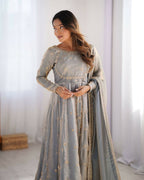 The52 Women's Beautiful Fandy Silk Fabric Embroidery Work Flared Anarkali Pant and Dupatta Set - Distacart