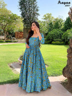 Aayaa Pure Ab Cotton Gown With Heavy Digital Print - Multi Color - Distacart