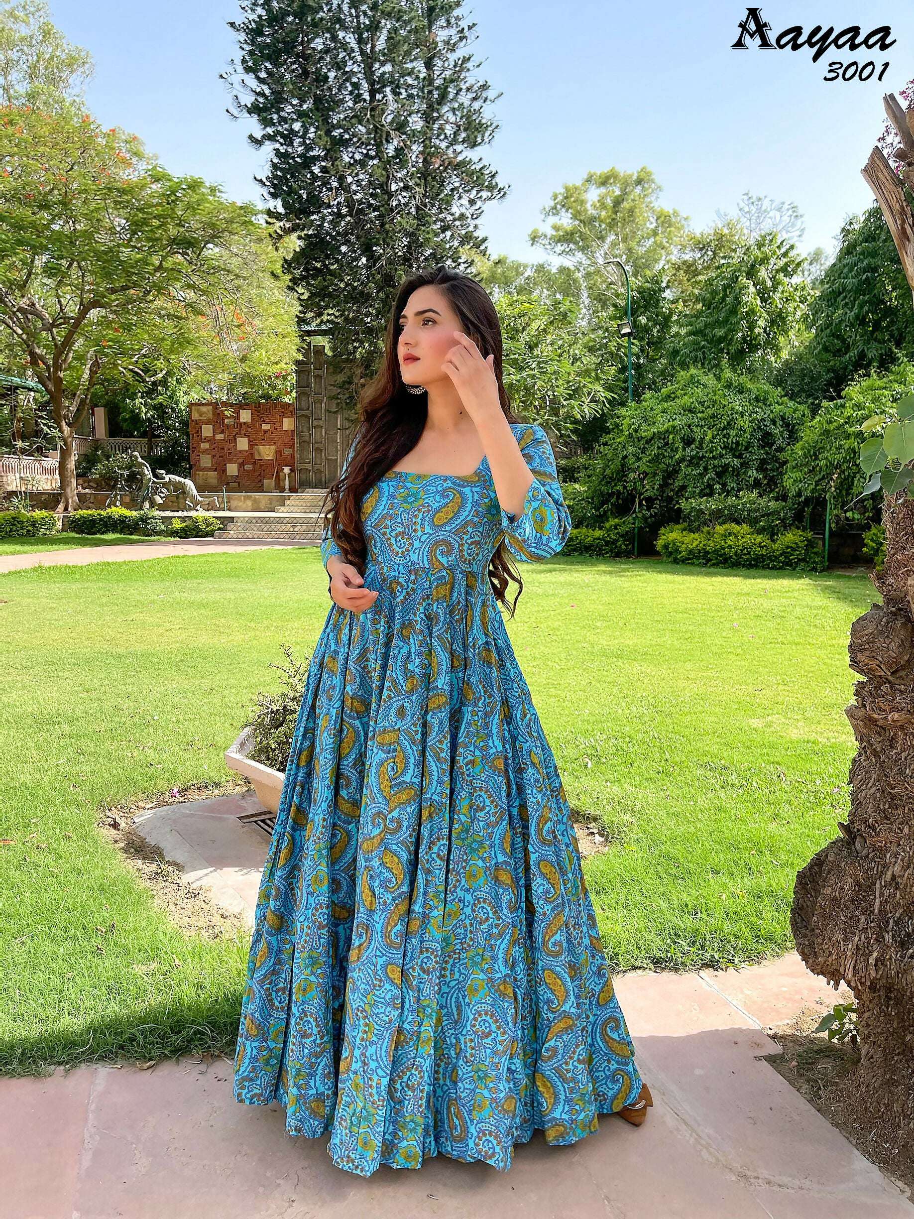 Aayaa Pure Ab Cotton Gown With Heavy Digital Print - Multi Color - Distacart