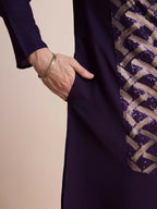 Vastranavya Traditional Festival Wear Pure Silk Thread & Sequence Embroidered Work Kurta