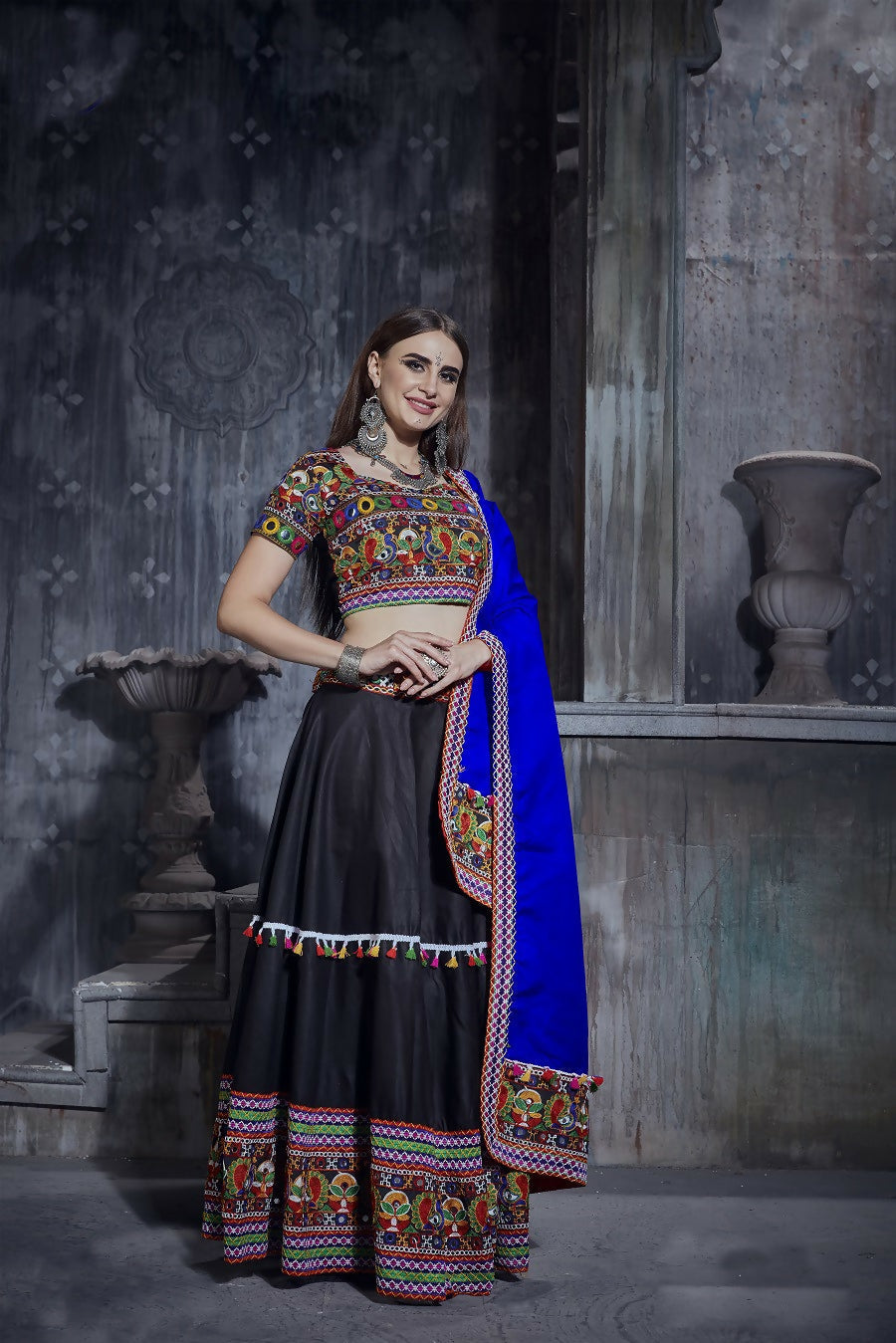 AI Fashion Black Art Silk Designer Navratri Lehenga Choli Collection