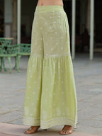 Juniper Women's Lime Green Cambric Floral Print Kurta Sharara Sets - Distacart