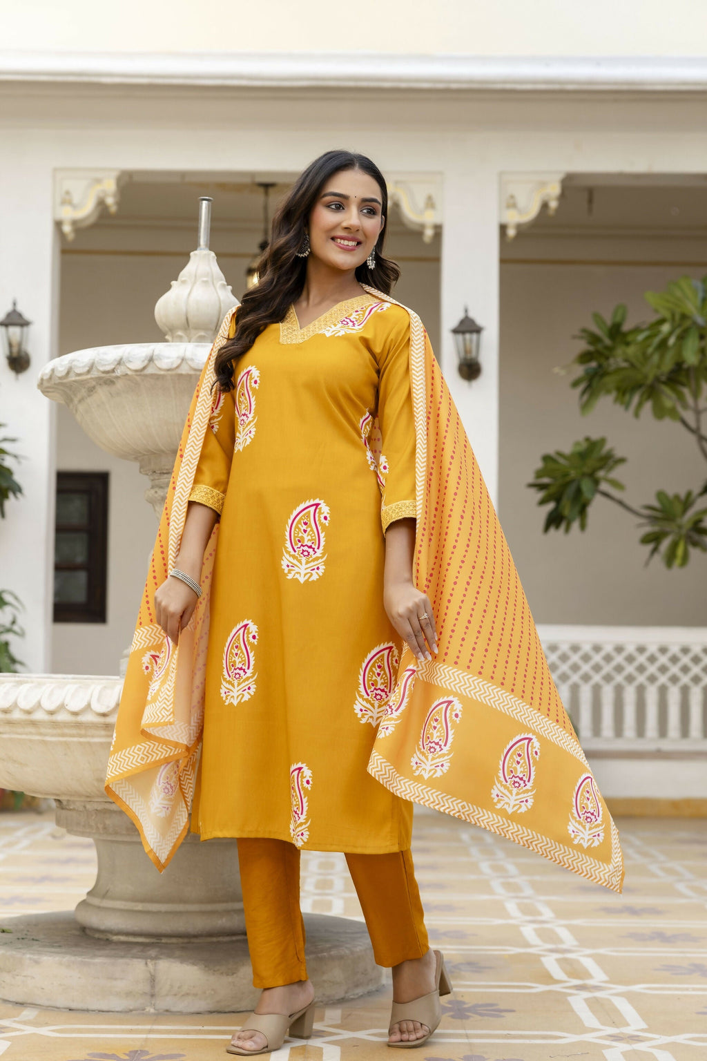 The52 Women's Beautiful Rayon Fabric Printed Work Straight Kurta Pant and Dupatta Set - Distacart