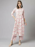 FIORRA Women's White Cotton A-line Kurta with Palazzo