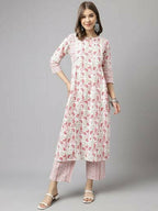 FIORRA Women's White Cotton A-line Kurta with Palazzo