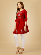 Jyoti Fashion Women's Red Viscose Rayon Embroidered Casual Top
