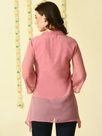 Myshka Women's Pink Embroidered Party Fusion Top