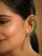 Nuyug 22K Gold Plated Faux Emerald Studded Contemporary Ear Cuff Earrings - Distacart
