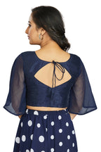 Aastha Fashion Women's Women's Navy Blue Art Silk Umbrella Sleeves Readymade Blouse