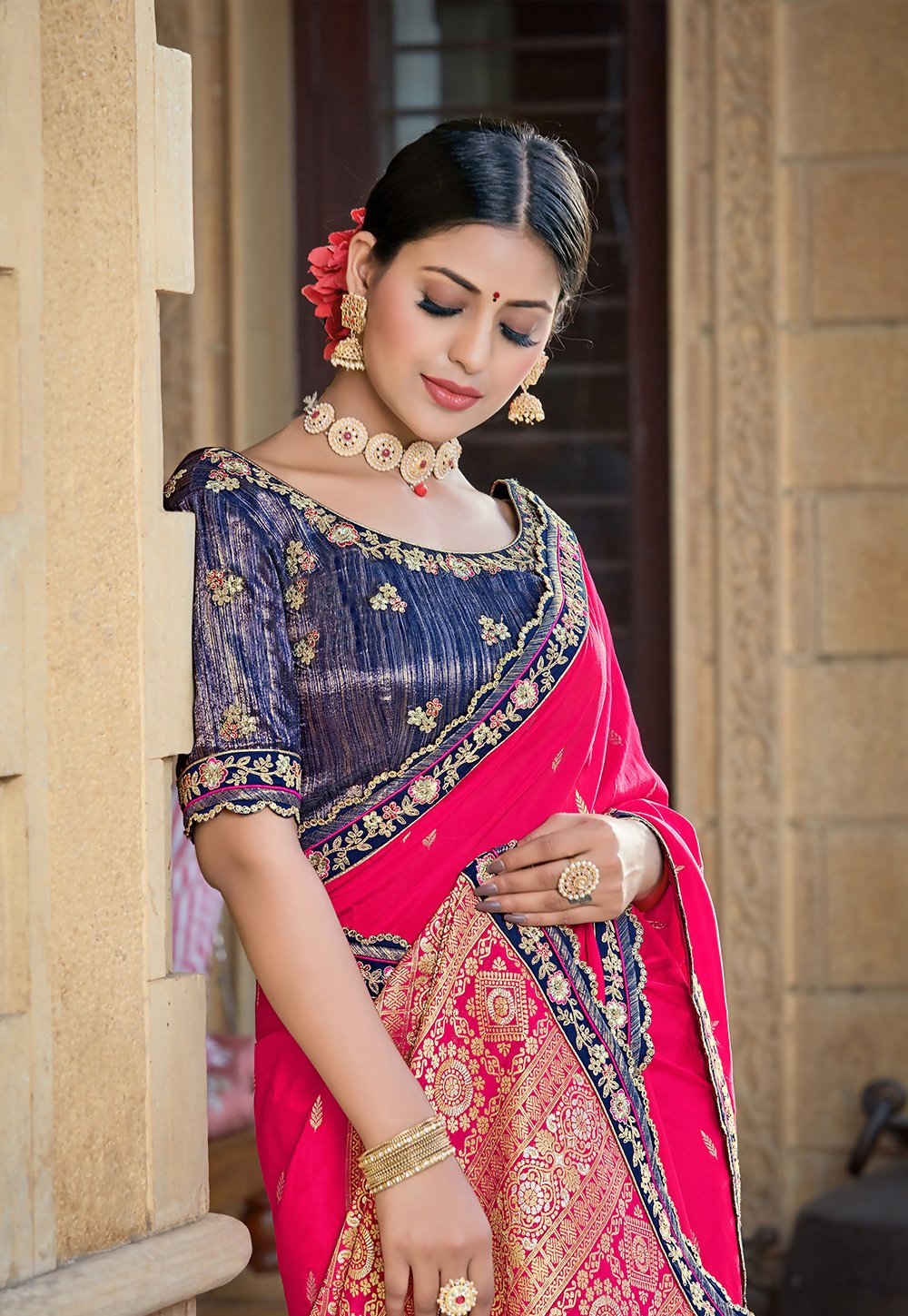 Pink Pure Viscose Weaved Silkresham , Zari And Cord Embroidery Saree - Norita Hit