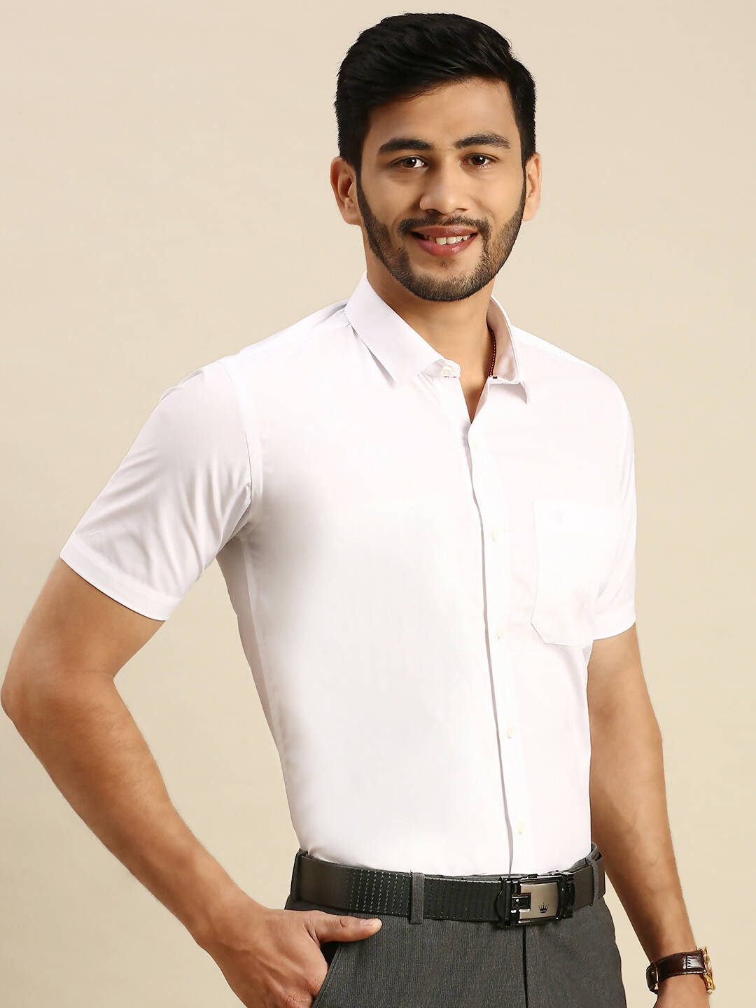 Ramraj Cotton Mens Half Sleeve White Shirt Plus Size - 100% Cotton