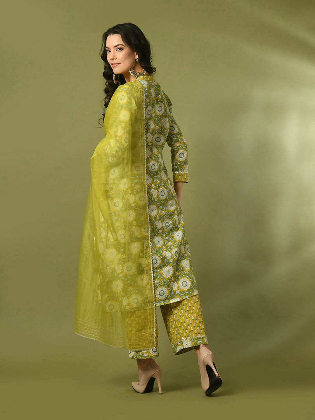 Myshka Women's Multi Printed Cotton Straight Party Kurta Set With Dupatta