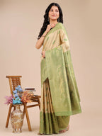 Shree Shyam Fashion Banarasi Silk Cream & Light Green Saree - Distacart