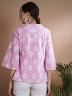Myshka Women's Pink Printed V-Neck Top