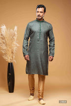 Raivat Ethnic Art Silk Digital Print Pintux Work Kurta Pajama In Green Colour