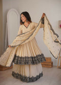Teeya Creation Cream Color Faux Georgette Embrodiery Work Party Wear Sharara set - Distacart