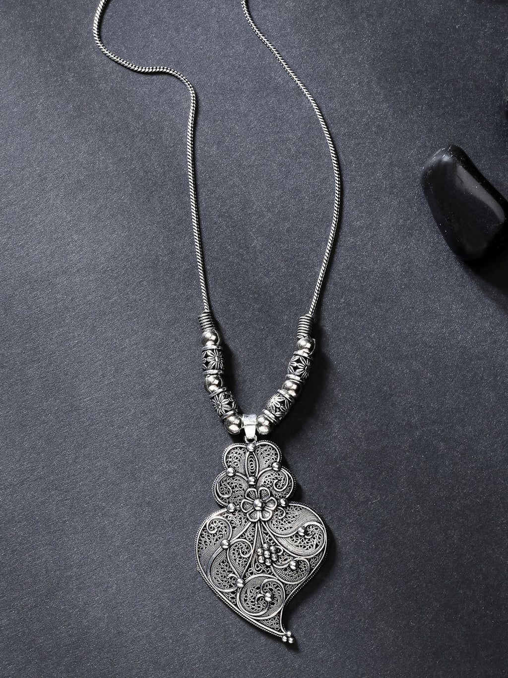NVR Women's Silver-Toned German Silver Oxidised Pendant with Chain