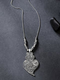 NVR Women's Silver-Toned German Silver Oxidised Pendant with Chain