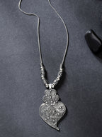 NVR Women's Silver-Toned German Silver Oxidised Pendant with Chain