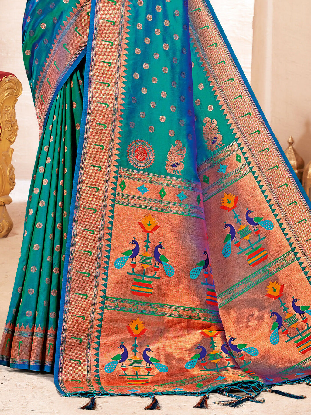 Shree Shyam Fashion Paithani Silk Sea Green Saree - Distacart