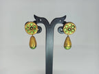 Terracotta Round Earstuds With Drops-Copper And Green