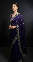 Joban Fashion Blue Fandy Satin Silk Party Wear Sarees - Distacart
