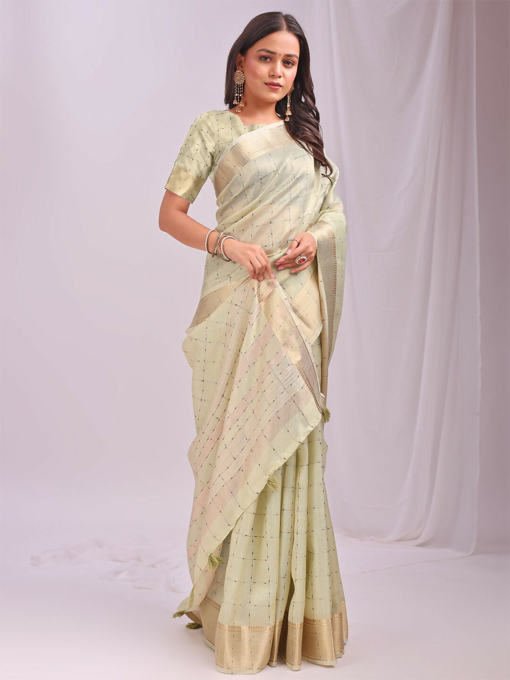 Shree Shyam Fashion Organza Light Green Saree - Distacart