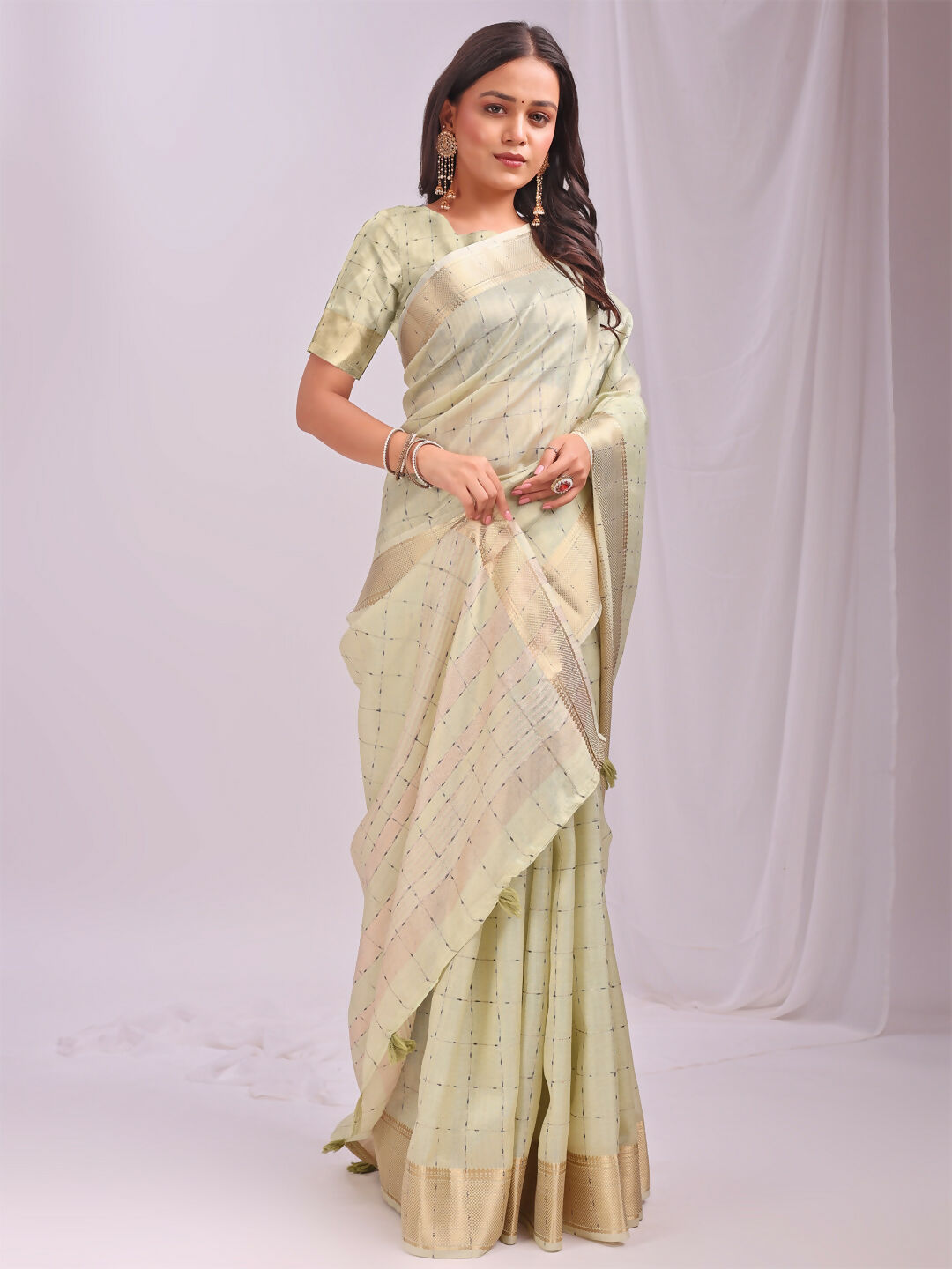 Shree Shyam Fashion Organza Light Green Saree - Distacart