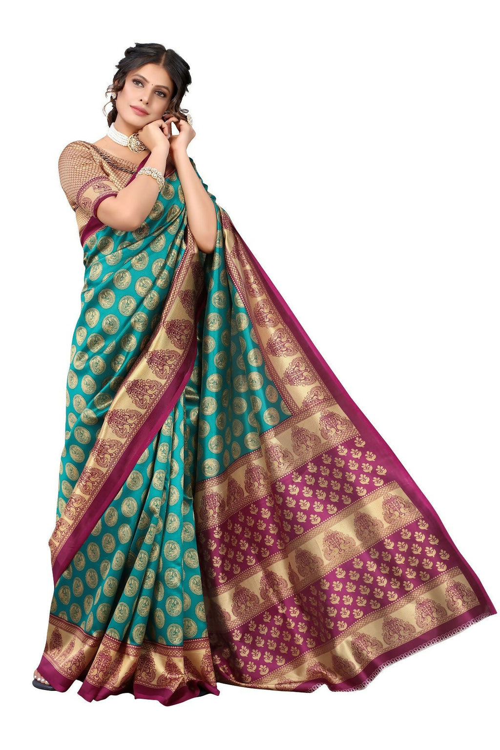 Vamika Rama Green Printed Art Silk Saree