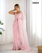 Attractive Looking Georgette Thread, Sequance Embroidery Work Party Wear Saree - Pink