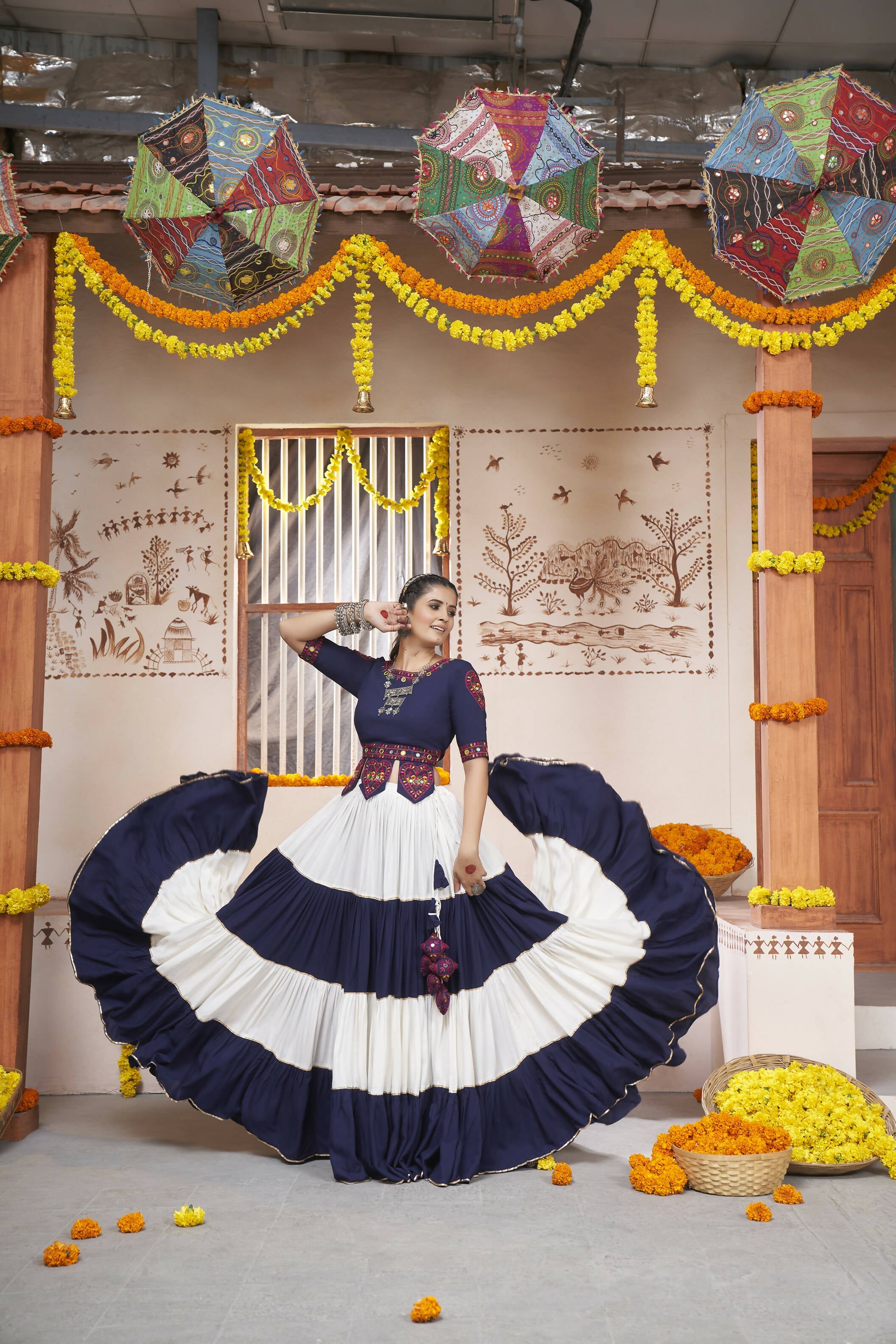 Multi Color Viscose Rayon Navratri Lehenga Choli with Dupatta - Raas